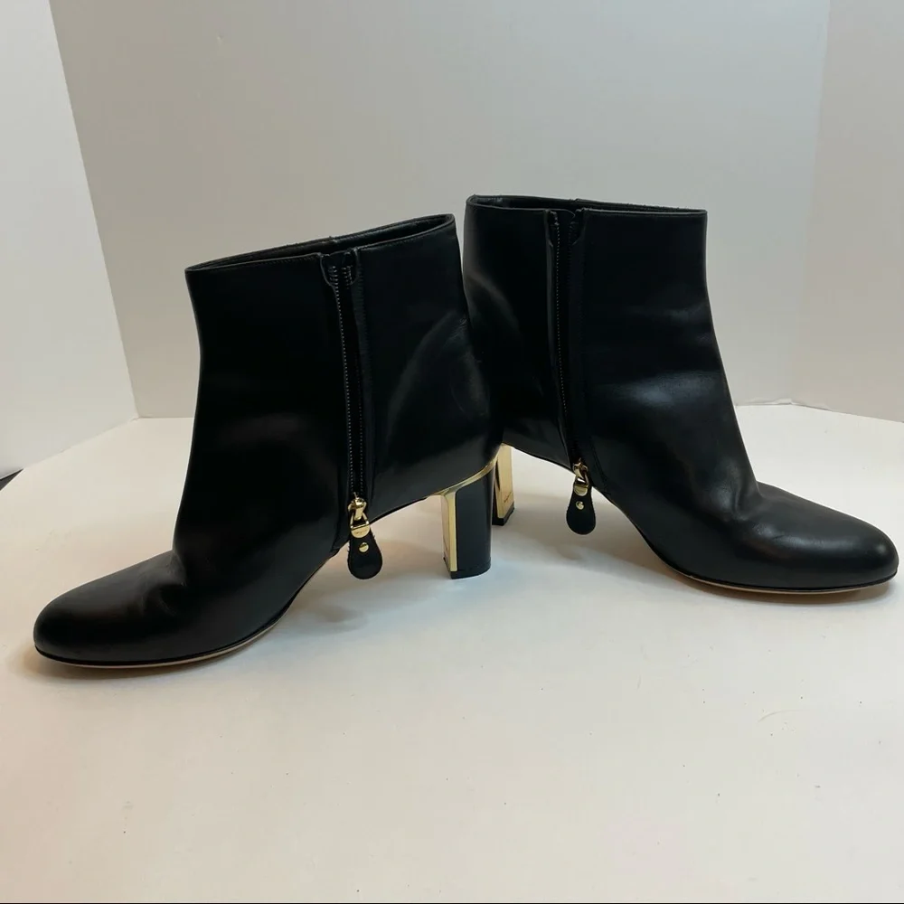 Salvatore Ferragamo Black Leather Boots with Gold Tone Detail 8.5